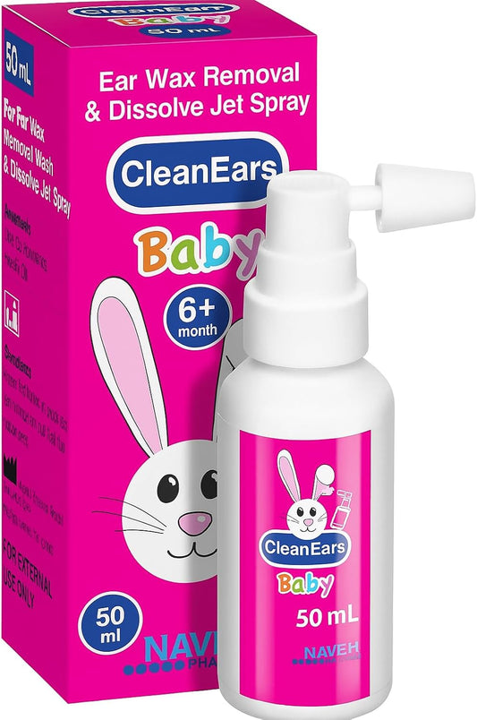 NAVEH PHARMA CleanEars Baby | Fast-Acting Ear Wax Removal Spray | Breaks Down & Dissolves Earwax in Just 1 Treatment | Clinically Proven To Be 300% More Effective | Mineral Oil, Gentle Safe | 1.69 OZ